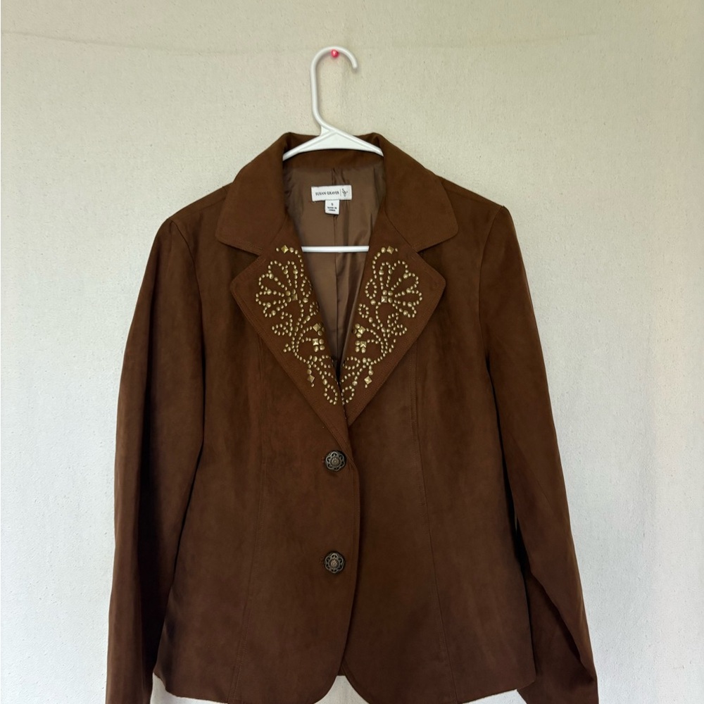 Susan Graver Brown Blazer with Gold Embroidery